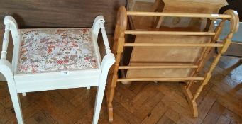 A white painted box seat piano stool and a towel rail (2)