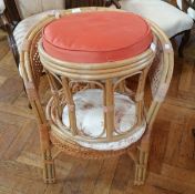 A bamboo and cane tub chair and similar dressing stool