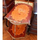 A continental drop flap two tier tea trolley, with floral satinwood inlays,