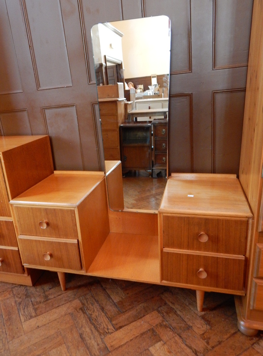 A modern teak/oak mirror back dressing chest of four short drawers, - Image 2 of 2