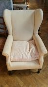 Wing armchair in cream calico,