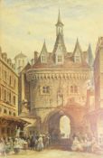 Julius Mayhew Watercolour drawing City gateway, entitled in French on mount and another, similar,