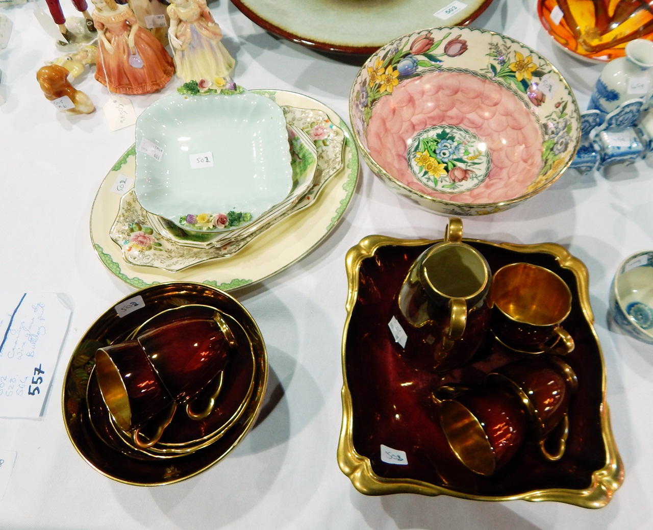 A Malingware fruit bowl, floral decoration with link glaze, Rouge Royale Carltonware including dish,
