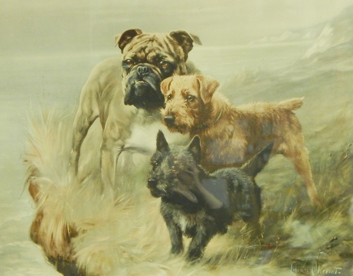 After Lillian Cheviot Fine Art Guild colour print Bulldog and terriers,