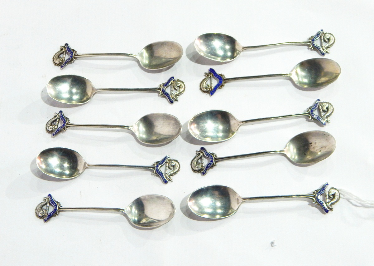 A set of 10 silver coffee spoons by Levi & Salaman, various dates,