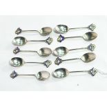 A set of 10 silver coffee spoons by Levi & Salaman, various dates,