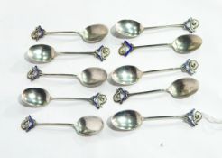 A set of 10 silver coffee spoons by Levi & Salaman, various dates,