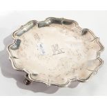 A George II silver card tray by John Edward II, London 1730 of shaped circular form,