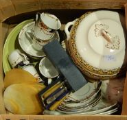 Two boxes of assorted ceramics including a Wedgwood part dinner service comprising meat plates,