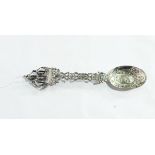 A continental silver spoon, the foliate pierced handle with galleon crest,