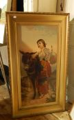 Early 20th century Chromolithograph Spanish dressed girl with donkey,