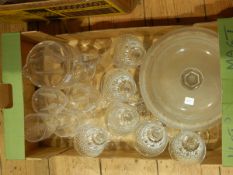 Set of six cut glass wine goblets, water jug,