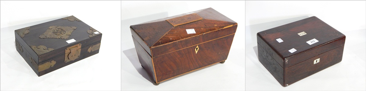 A 19th century mahogany sarcophagus-shaped tea caddy,