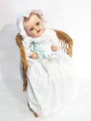 Early 20th century German composition doll, blue sleep-eyes, open mouth,