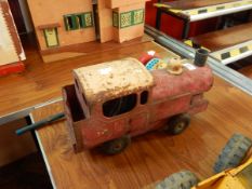 Large tinplate train with funnel and a rolling musical Chad Valley toy