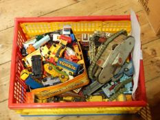 A Louis Marx & Co tinplate clockwork tank, with a collection of Matchbox toy cars, vehicles, etc.