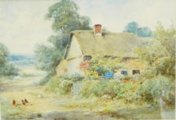 Henry John Sylvester-Stannard (1870-1951) Watercolour drawing Thatched rural cottage with garden,