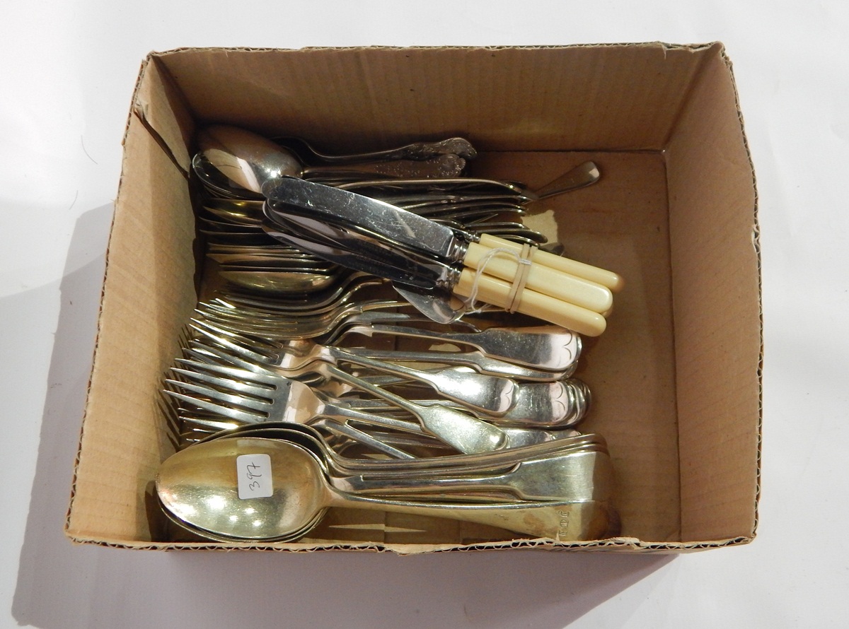 A quantity of silver plate including cutlery, goblets,