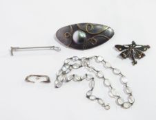 A silver brooch set with a blister pearl, a fairy brooch,