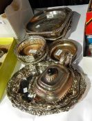 A quantity of silver plate include a pair of plated wine coasters, a teapot of half fluted form,