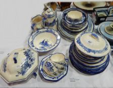 A Royal Doulton part table service decorated in blue and white in the "Norfolk" pattern,
