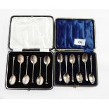 A cased set of six silver rat tail coffee spoons,