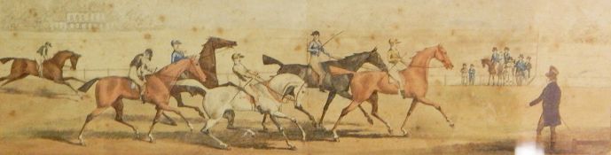 Pair of handcoloured engravings of racing scenes, colour hunting print after Lionel Edwards,