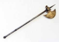 Small Indian axe with damascened head, pointed pommel,
