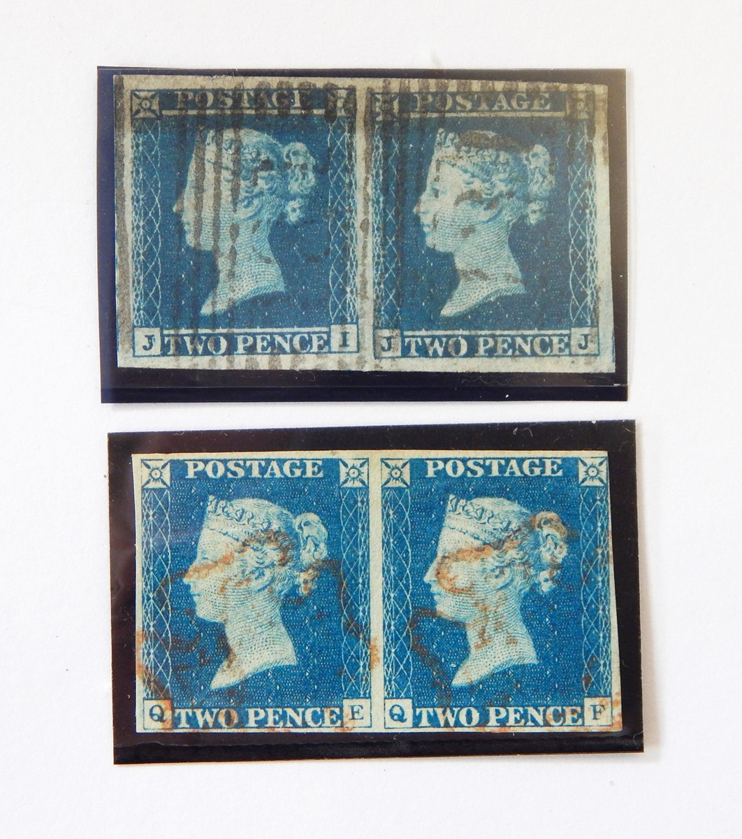 Pair 1840 2d. blues, full margin and pair 1841 2d.