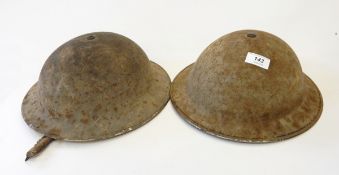 Two reproduction WWII observer military helmets and a 1941 service respirator