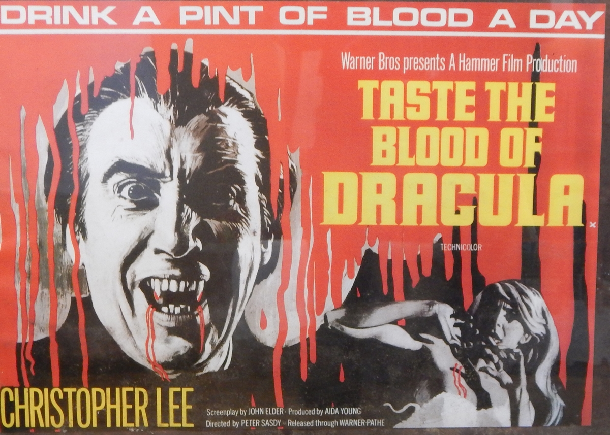 A 1970's film poster "Taste the Blood of Dracula" starring Christopher Lee,