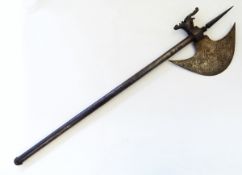 Large Indian axe with damascened head, pointed pommel,