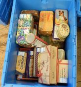 A quantity of old biscuit tins and boxes
