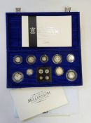 A Royal Mint United Kingdom Millennium Silver Collection comprising of 13 coins, in fitted case,