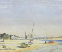 Lyons Wilson Watercolour drawing "Rock", estuary with sailing boats aground,