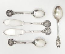 A pair of silver souvenir teaspoons, Sheffield 1908,