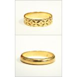 9ct gold plain wedding ring and another,