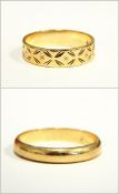 9ct gold plain wedding ring and another,