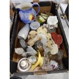 A quantity of decorative ceramics and glassware to include Coalport mug, Goebel figures,