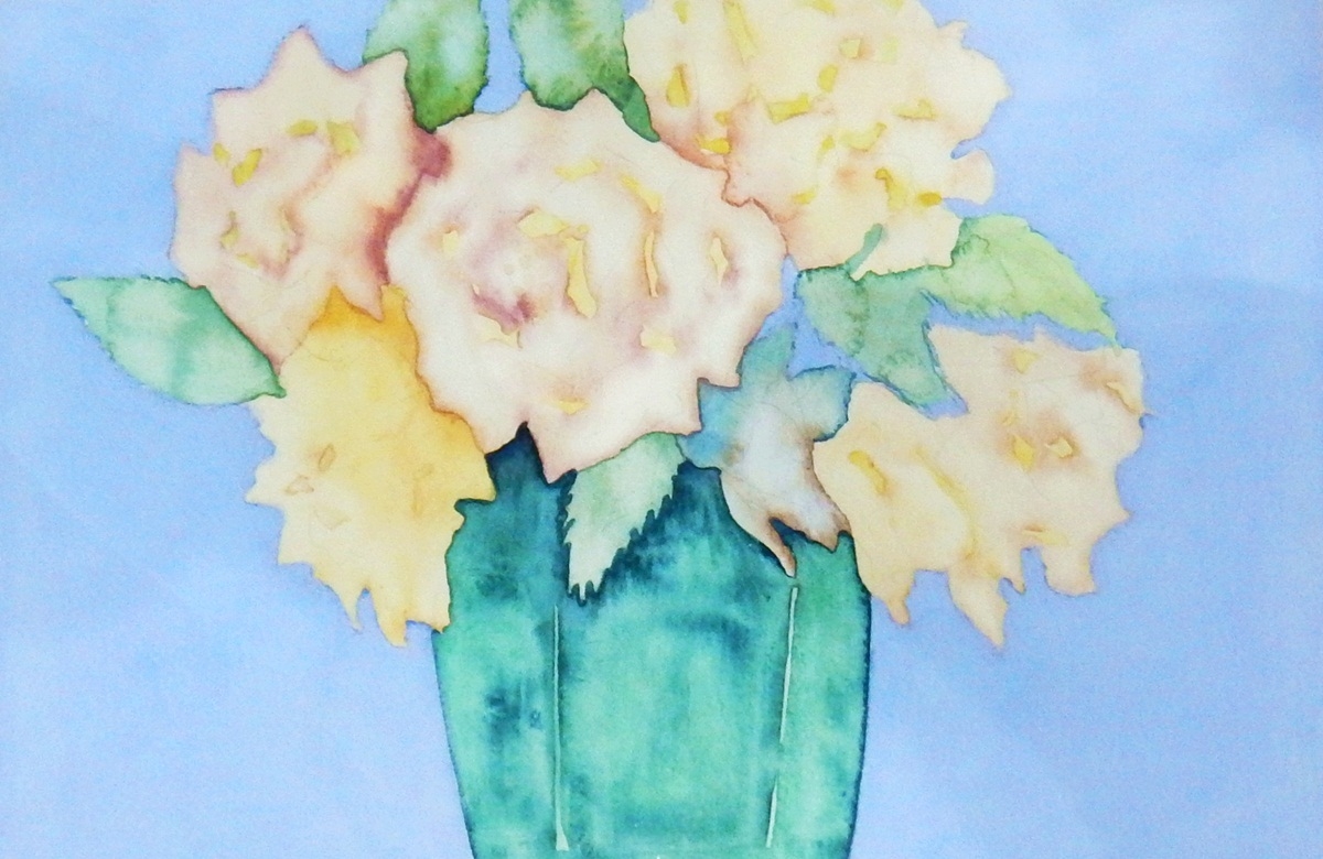 Gillian Delevoryas Watercolour drawing Roses in vase, signed, 25.5cm x 34.