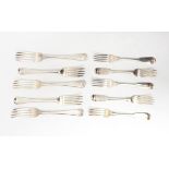 Five George III silver 'Hanovarian' pattern table forks by Richard Crossley & George Smith,