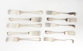 Five George III silver 'Hanovarian' pattern table forks by Richard Crossley & George Smith,