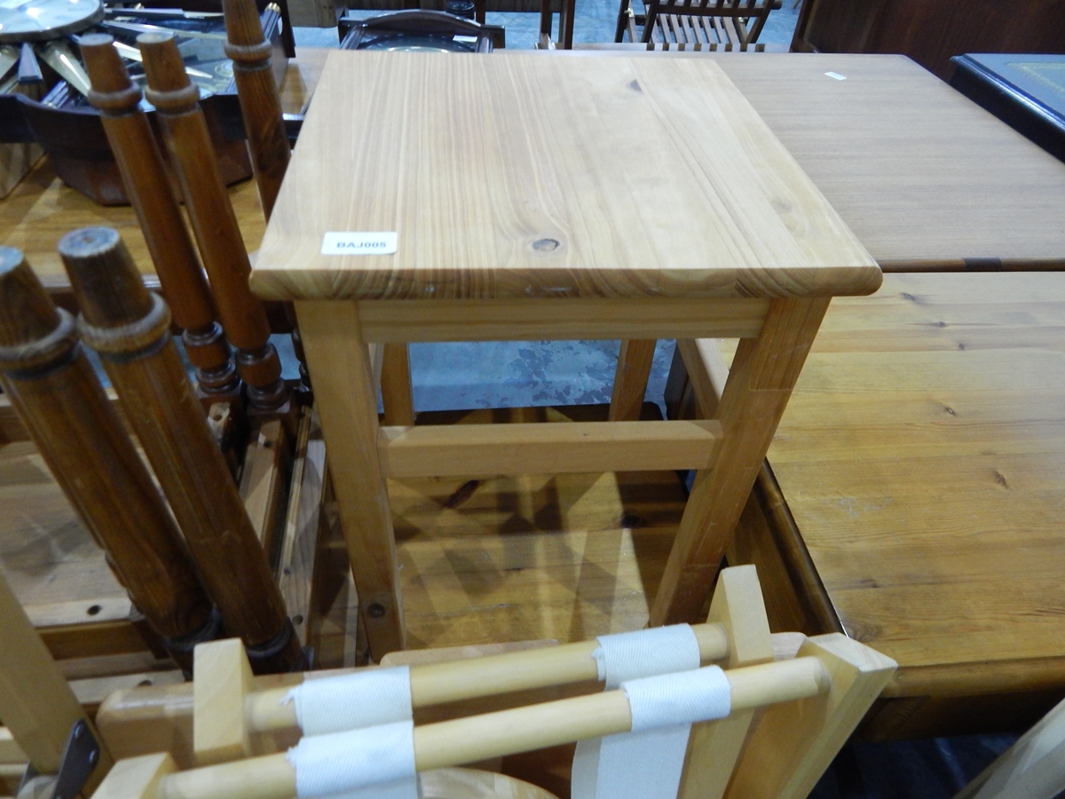 A pair of pine bedside tables, a nest of three tables, three folding chairs, luggage rack,