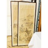 A pair of Oriental paintings on silk, framed,