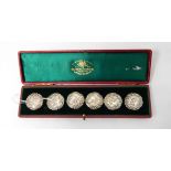 A set of six Victorian silver buttons with Watteau type scenes, Birmingham 1900, by Levi and Salmon,