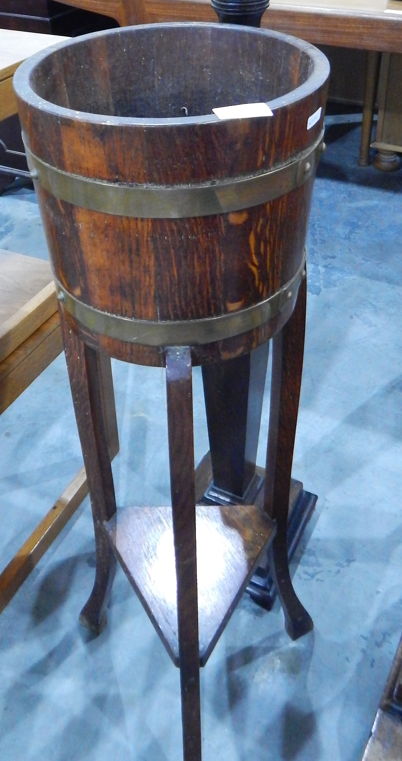 A Victorian mahogany plant pedestal on square platform base and an oak and brass-bound R A Lister - Image 2 of 2