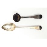 A Victorian silver sauce ladle and a George III silver tablespoon