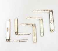 A Victorian silver fruit knife with mother-of-pearl handle, metal insert and decoration,
