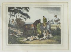 Handcoloured engravings including hare hunting plates 1, 2, 3 and 4, further hunting prints, etc.