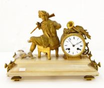 19th century French style gilt metal and alabaster mantel clock,